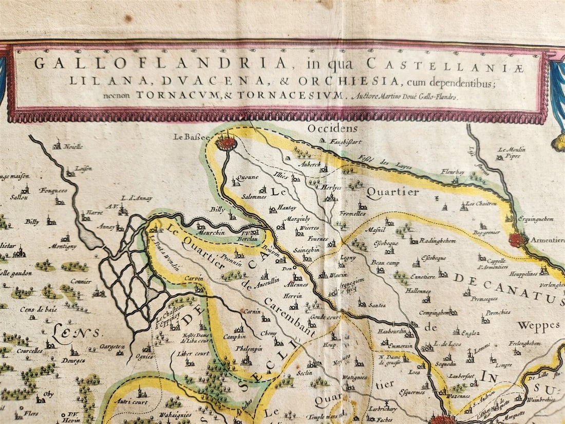 1640 MAP of FRANCE FLANDERS by WILLEM BLAEU antique AUTHENTIC hand colored - 4