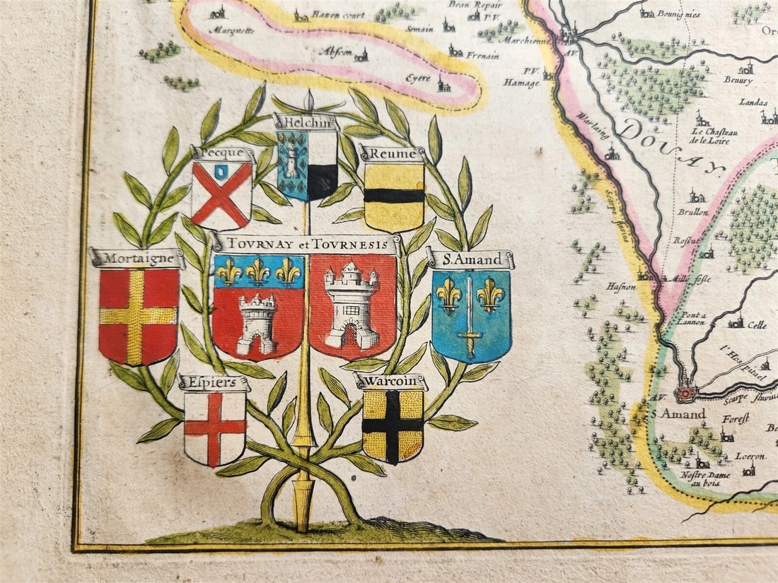 1640 MAP of FRANCE FLANDERS by WILLEM BLAEU antique AUTHENTIC hand colored - 5