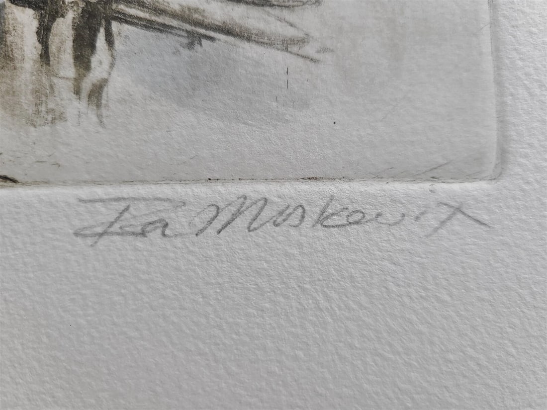 SYNAGOGUE INTERIOR VINTAGE HAND COLORED SIGNED ETCHING by IRA MOSKOWITZ Judaica - 3