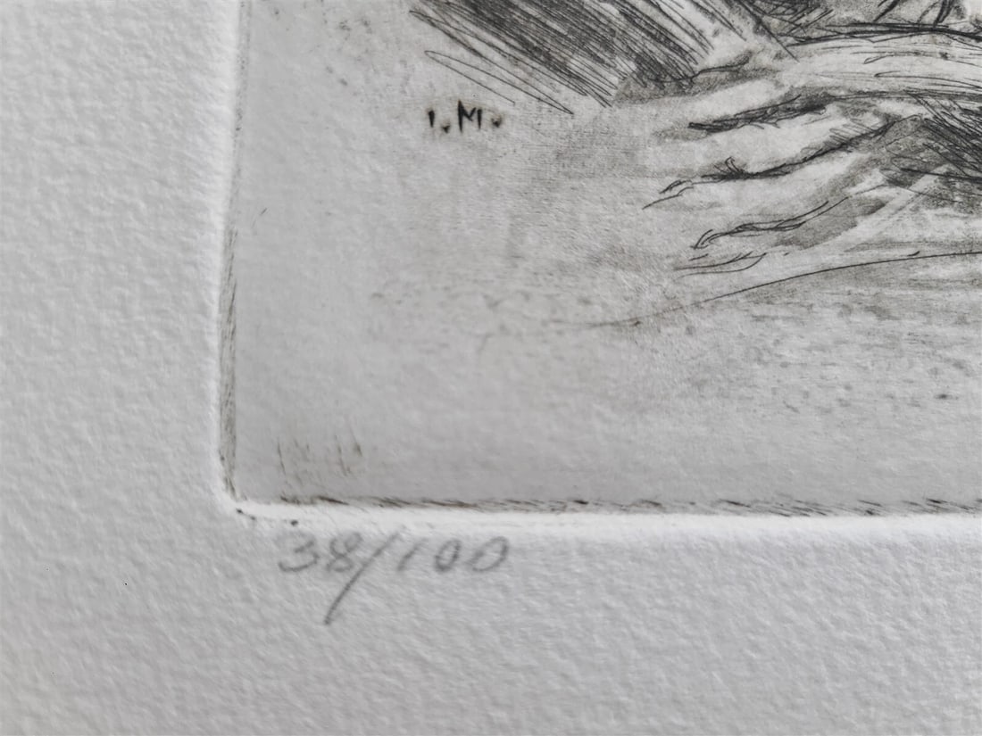 SYNAGOGUE INTERIOR VINTAGE HAND COLORED SIGNED ETCHING by IRA MOSKOWITZ Judaica - 4