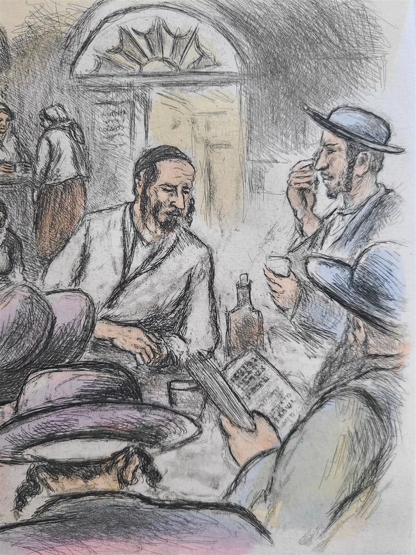 ORIGINAL HAND COLORED SIGNED ETCHING by IRA MOSKOWITZ Judaica - 2