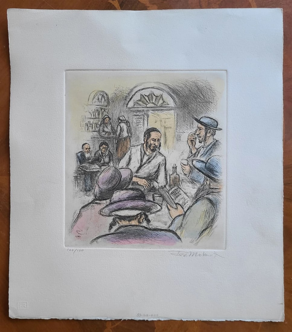 ORIGINAL HAND COLORED SIGNED ETCHING by IRA MOSKOWITZ Judaica - 5