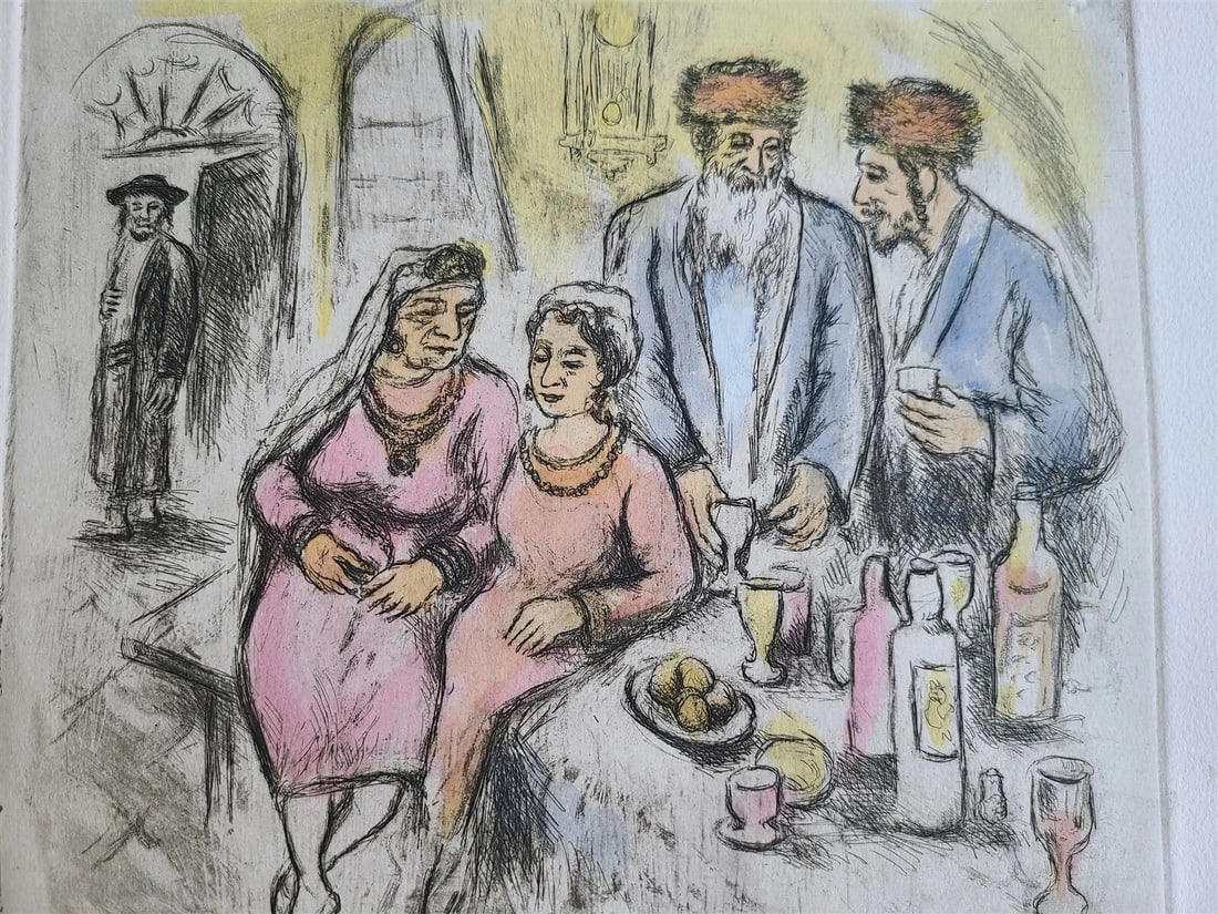 JEWISH WEDDING SIGNED VINTAGE ETCHING by IRA MOSKOWITZ Judaica - 2