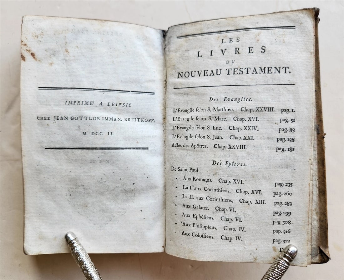1751 BIBLE in FRENCH NEW TESTAMENT antique VELLUM BINDING - 7