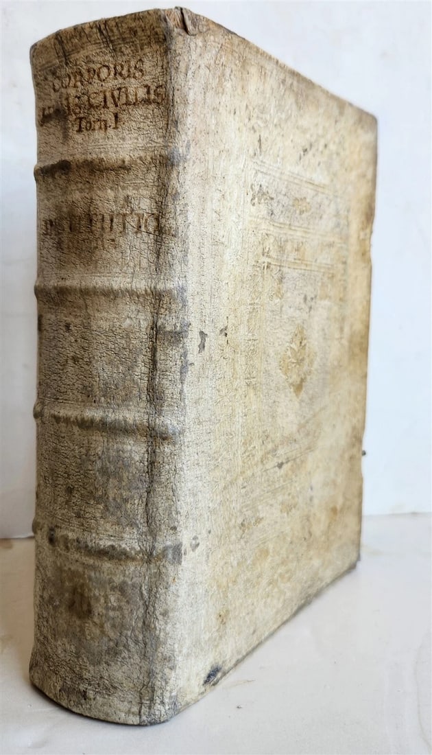 1713 CORPORIS JURIS CIVILIS antique BLIND-STAMPED PIGSKIN BINDING law book (1 of 11)
