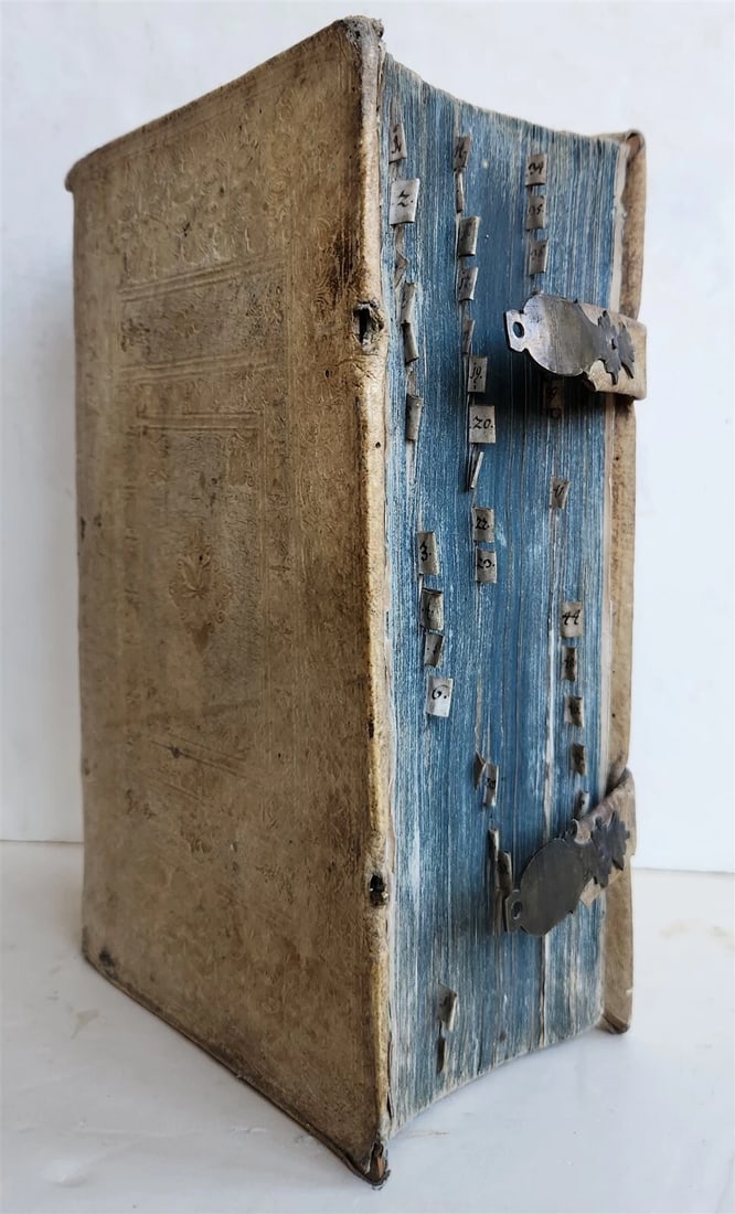 1713 CORPORIS JURIS CIVILIS antique BLIND-STAMPED PIGSKIN BINDING law book - 3