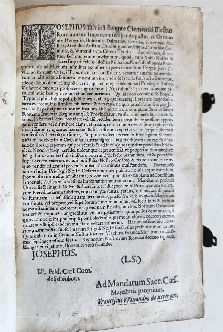 1713 CORPORIS JURIS CIVILIS antique BLIND-STAMPED PIGSKIN BINDING law book - 6