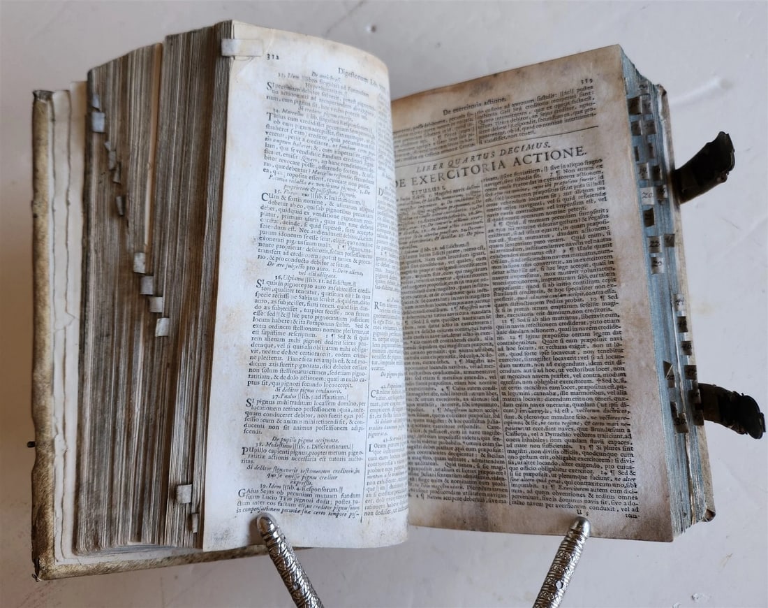 1713 CORPORIS JURIS CIVILIS antique BLIND-STAMPED PIGSKIN BINDING law book - 7