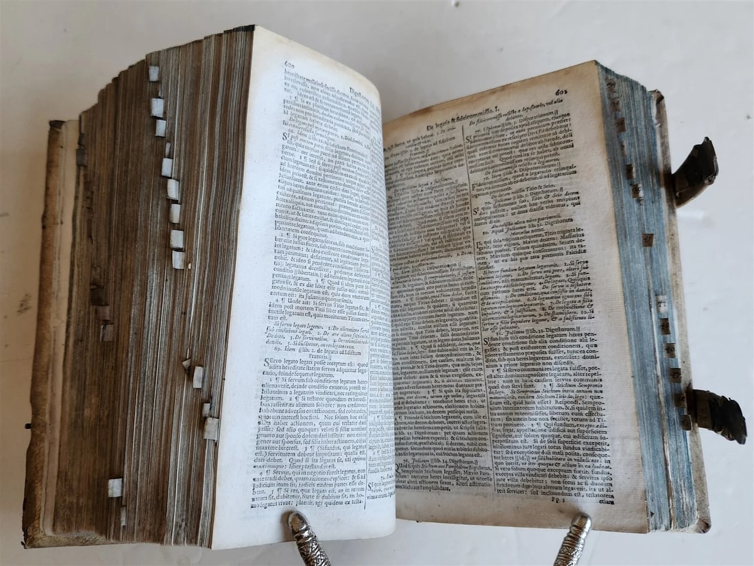 1713 CORPORIS JURIS CIVILIS antique BLIND-STAMPED PIGSKIN BINDING law book - 8