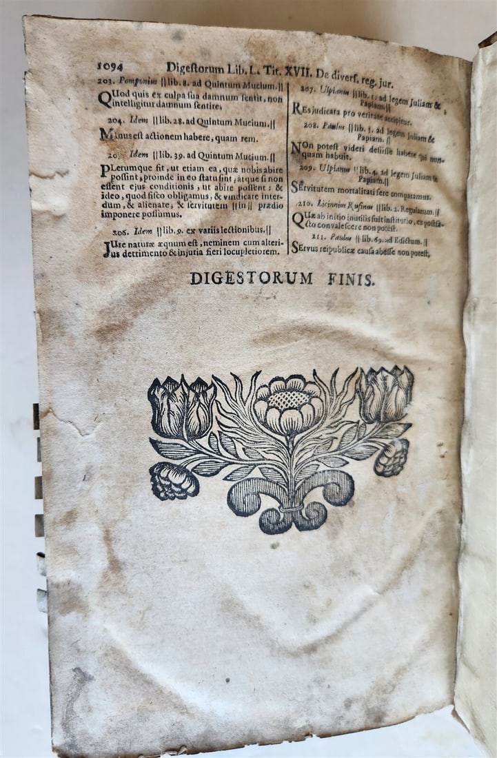 1713 CORPORIS JURIS CIVILIS antique BLIND-STAMPED PIGSKIN BINDING law book - 9