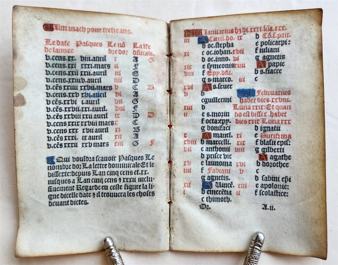 1519 BOOK OF HOURS PRINTED on VELLUM FRAGMENT antique POST-INCUNABULA scarce - 3