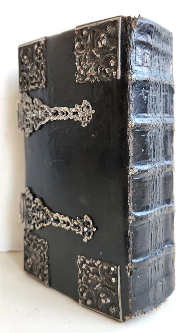 1754 GERMAN DEVOTIONAL BOOK antique BINDING w/ STUNNING SILVER FITTINGS - 2