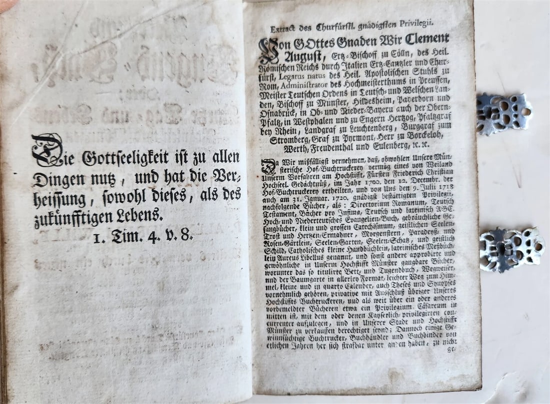 1754 GERMAN DEVOTIONAL BOOK antique BINDING w/ STUNNING SILVER FITTINGS - 6