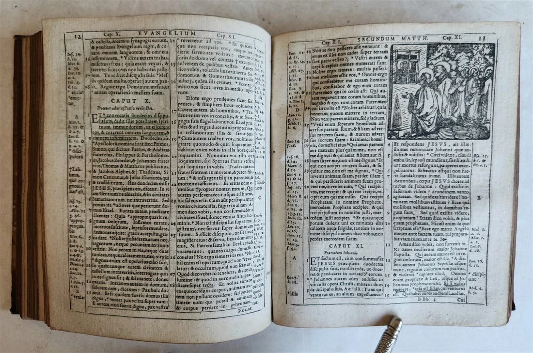 1602 BIBLE in LATIN ILLUSTRATED w/ MAP & NUMEROUS WOODCUTS antique - 17