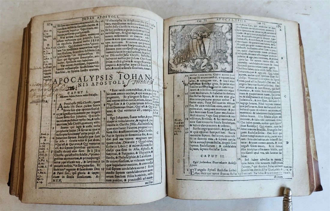1602 BIBLE in LATIN ILLUSTRATED w/ MAP & NUMEROUS WOODCUTS antique - 5
