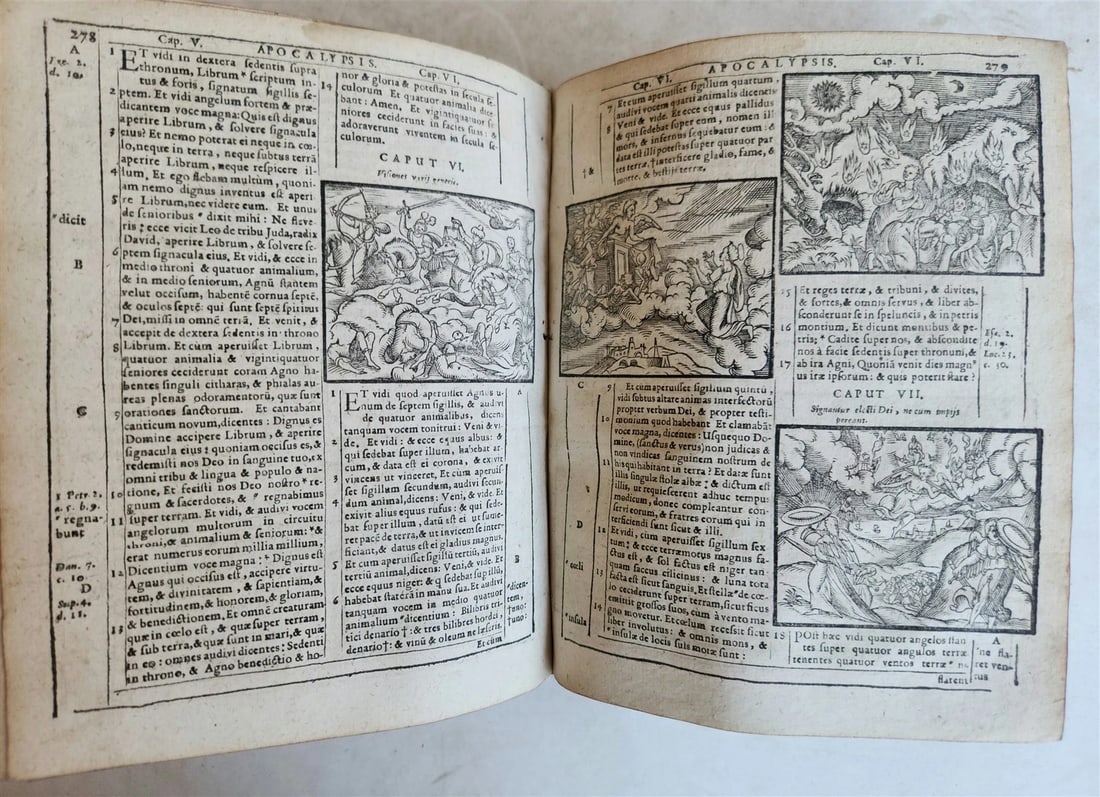 1602 BIBLE in LATIN ILLUSTRATED w/ MAP & NUMEROUS WOODCUTS antique - 6