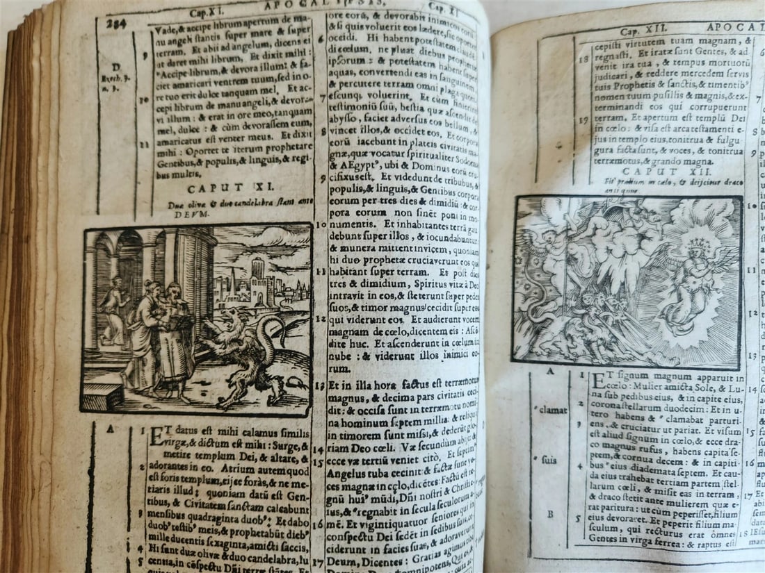 1602 BIBLE in LATIN ILLUSTRATED w/ MAP & NUMEROUS WOODCUTS antique - 9