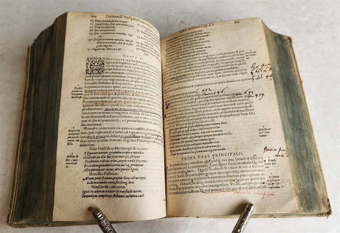 1595 LAW BOOK by Spanish jurist Vasquez de Menchaca antique PIGSKIN BINDING - 10