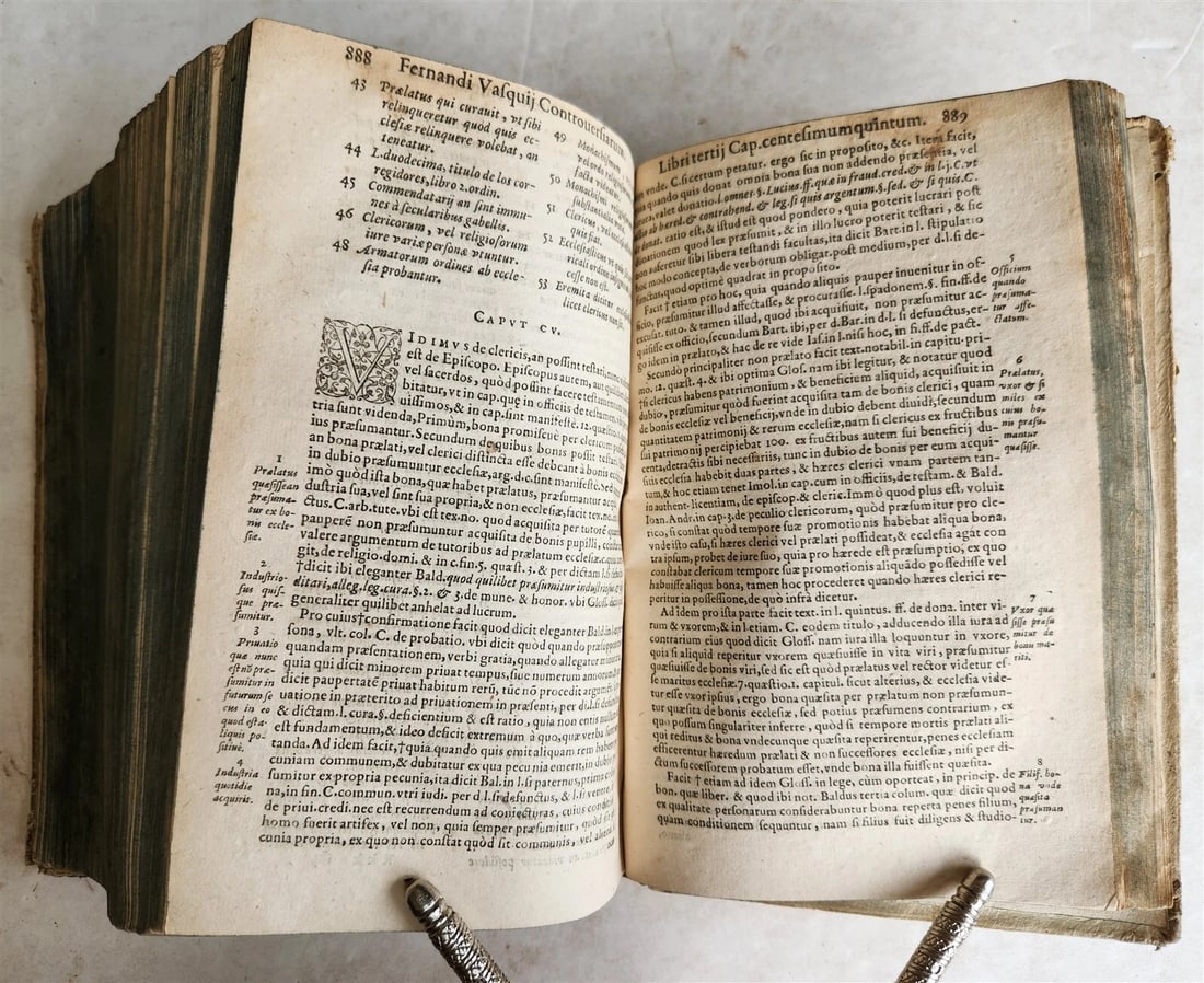 1595 LAW BOOK by Spanish jurist Vasquez de Menchaca antique PIGSKIN BINDING - 13