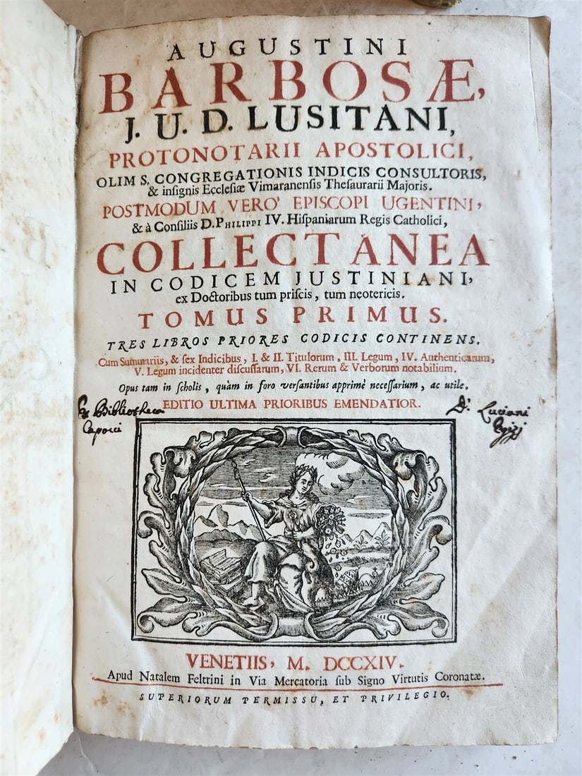 1701-1715 CANON LAW 6 FOLIO VOLUMES by AUGUSTINI BARBOSAE antique VELLUM BINDING - 4