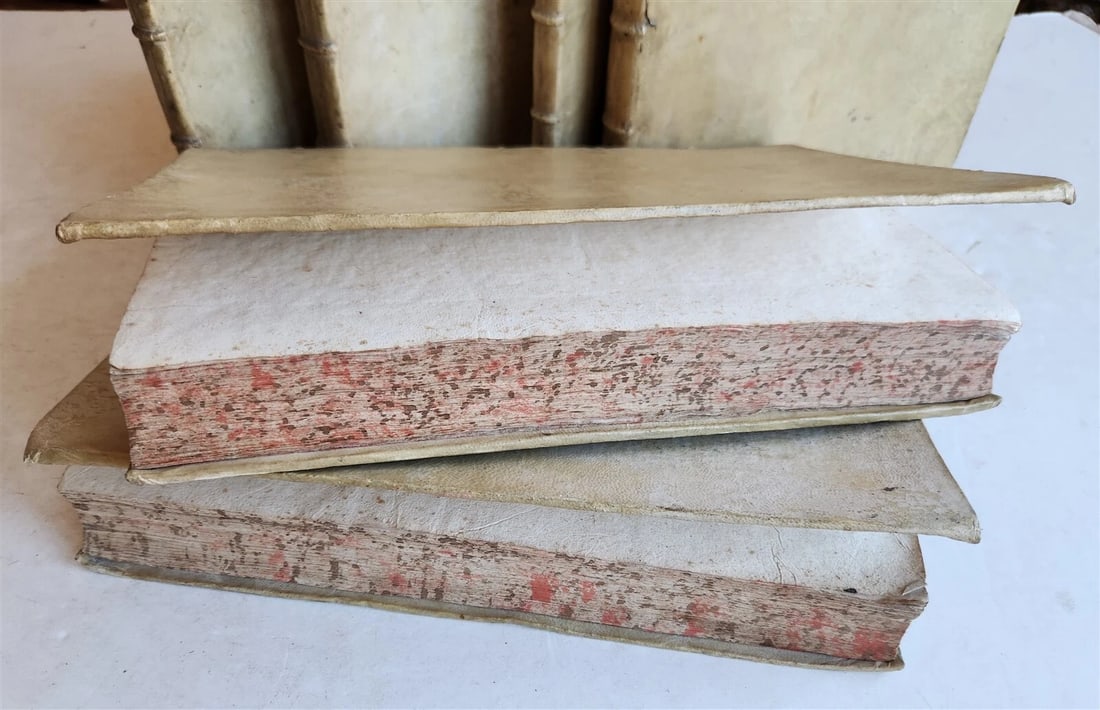 1701-1715 CANON LAW 6 FOLIO VOLUMES by AUGUSTINI BARBOSAE antique VELLUM BINDING - 5