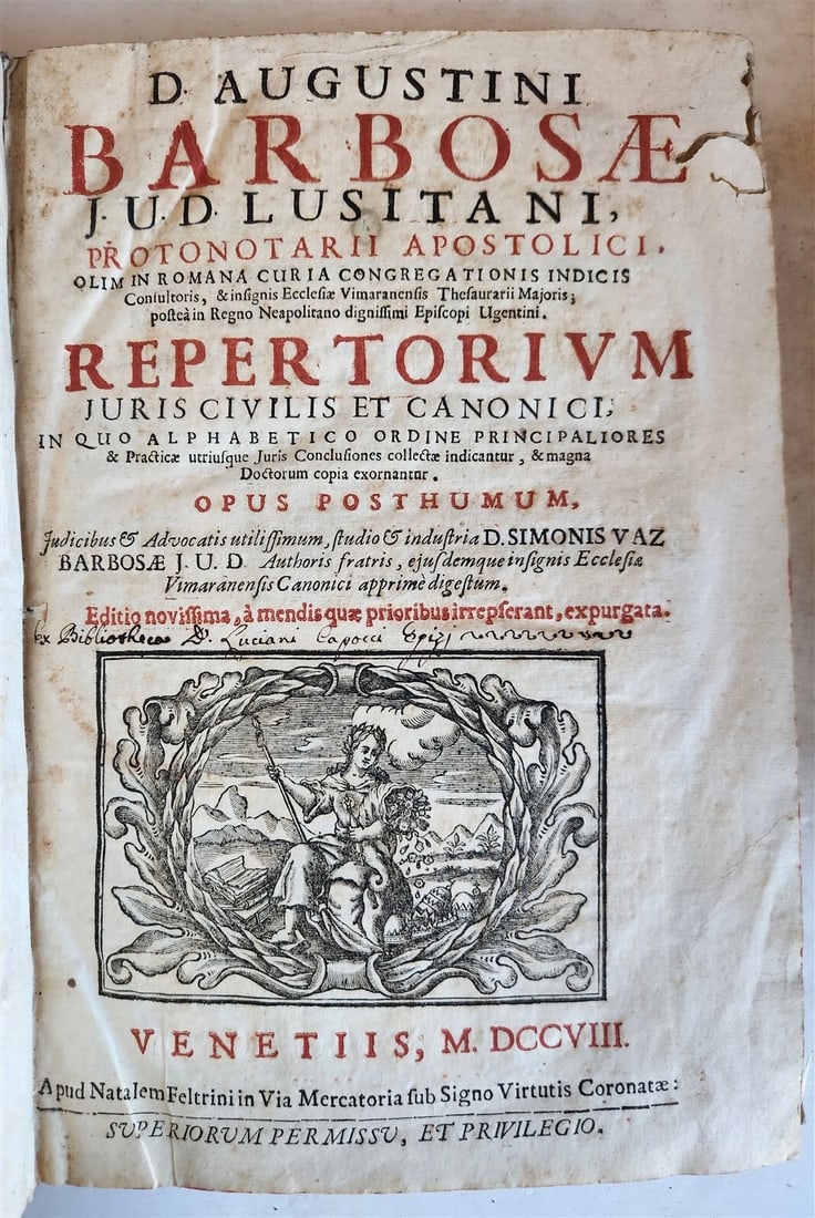 1701-1715 CANON LAW 6 FOLIO VOLUMES by AUGUSTINI BARBOSAE antique VELLUM BINDING - 6