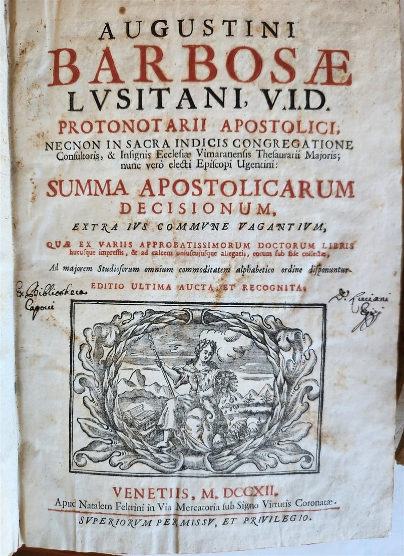 1701-1715 CANON LAW 6 FOLIO VOLUMES by AUGUSTINI BARBOSAE antique VELLUM BINDING - 7