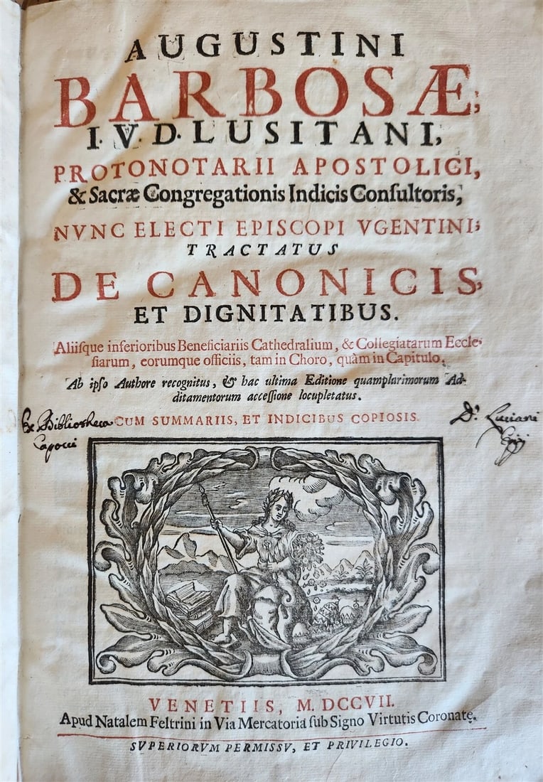 1701-1715 CANON LAW 6 FOLIO VOLUMES by AUGUSTINI BARBOSAE antique VELLUM BINDING - 8
