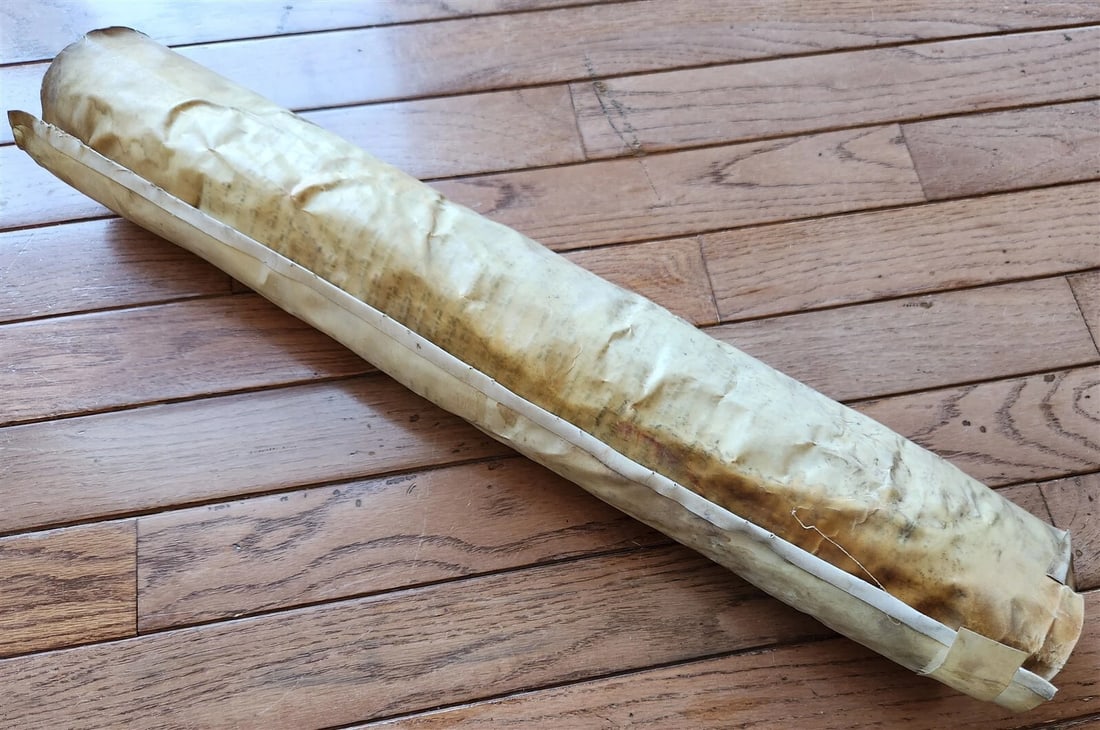 TORAH SCROLL FRAGMENT MANUSCRIPT on VELLUM antique BIBLE DEUTERONOMY 7:26-1:4 - 8