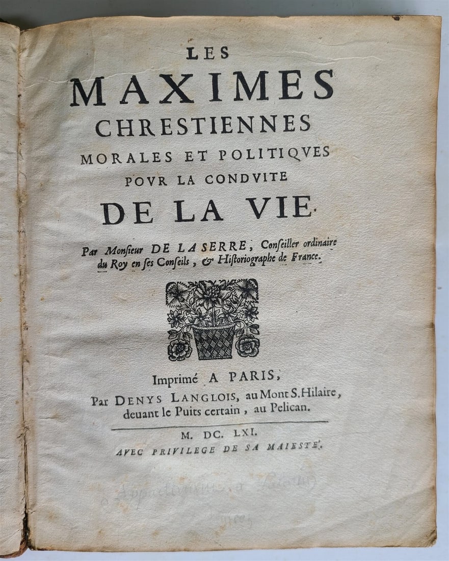 1661 AMAZING BINDING MORAL & POLITICAL MAXIMS by J.P. de la Serre FRENCH antique - 4