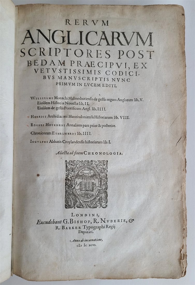 1596 ENGLISH CHRONICLES H. SAVILE antique Rerum Anglicarum Scriptores VELLUM - 2
