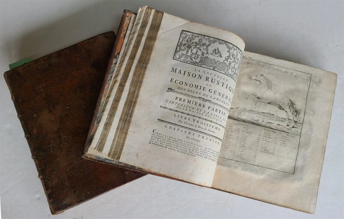 1777 2 VOLUMES antique ILLUSTRATED ANIMAL HUSBANDRY TOOLS PLANTING FORESTRY - 19