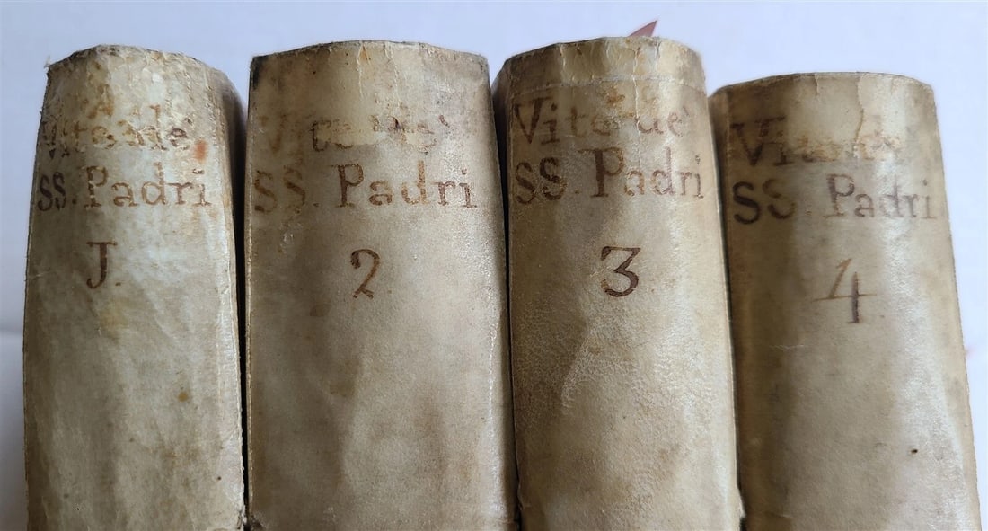 1731-1735 LIVES OF HOLY FATHERS 4 VOLUMES antique in ITALIAN VELLUM BOUND - 9