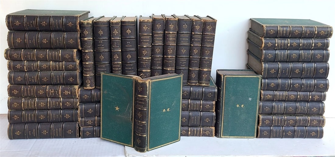 1818 FRENCH THEATRE PLAYS 38 VOLUMES antique DECORATIVE BINDINGS: Title: 1818 FRENCH THEATRE PLAYS 38 VOLUMES antique DECORATIVE BINDINGS Description: Repertoire General du Theatre francais, compose des tragedies, comedies et drames .. 38 volumes (incomplete set) Pa