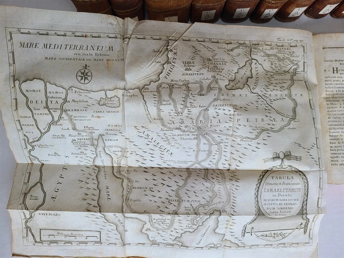 1789-92 BIBLE COMMENTARY by A. CALMET 11 VOLUMES ILLUSTRATED w/ MAPS antique - 2