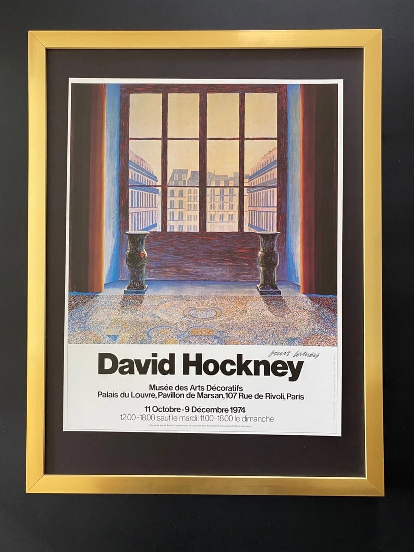 David Hockney | Vintage 1987 Signed Poster Print | Mounted and Framed: Up for Auction this Beautiful and Scarce Vintage 1987 Offset Lithograph after this Poster by David Hockney Facsimile Signed in Ink Art Print is about 14 X 9 in. This piece is mounted on a 16 x 12 in.