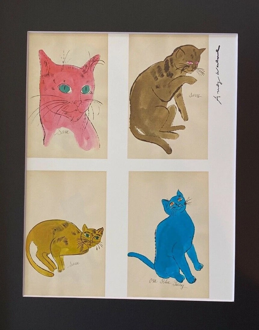ANDY WARHOL | "CATS" SIGNED VINTAGE PRINT IN 11X14 MATTED AND FRAMED! - 2