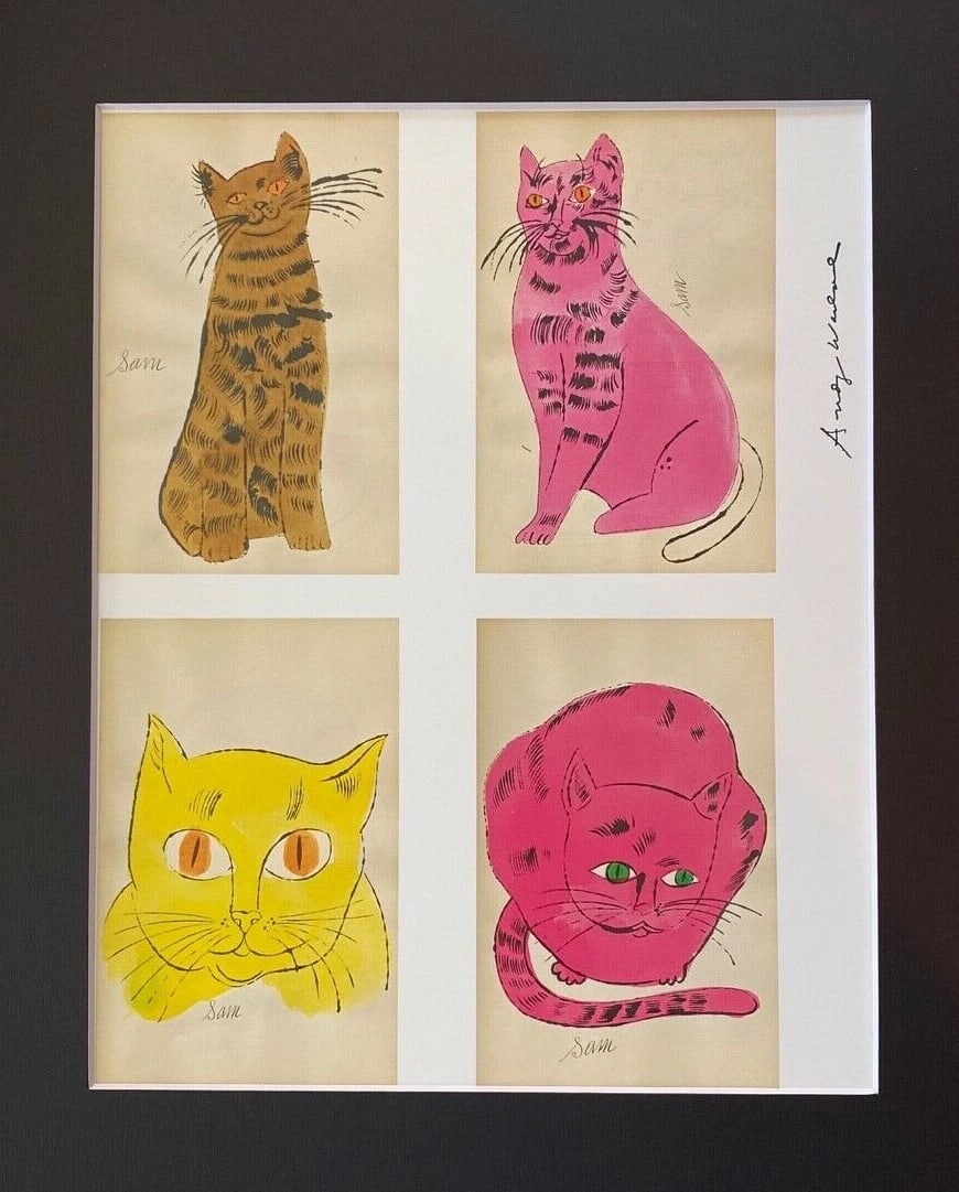ANDY WARHOL | "CATS" SIGNED VINTAGE PRINT MATTED AND FRAMED - 2