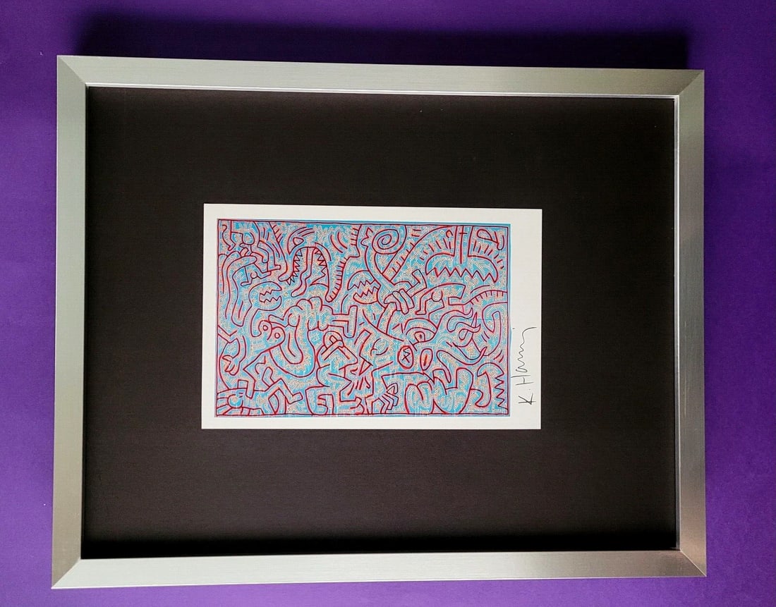Keith Haring | Vintage Print Signed | Mounted & Framed in Silver Buy it Now ! TS: Up for Auction this Beautiful and Scarce Vintage 1989 Offset Lithograph after Keith Haring Facsimile Signed Art Print is about 8 X 8 in. This piece is mounted on a 11 x 14 in. black acid free black bo
