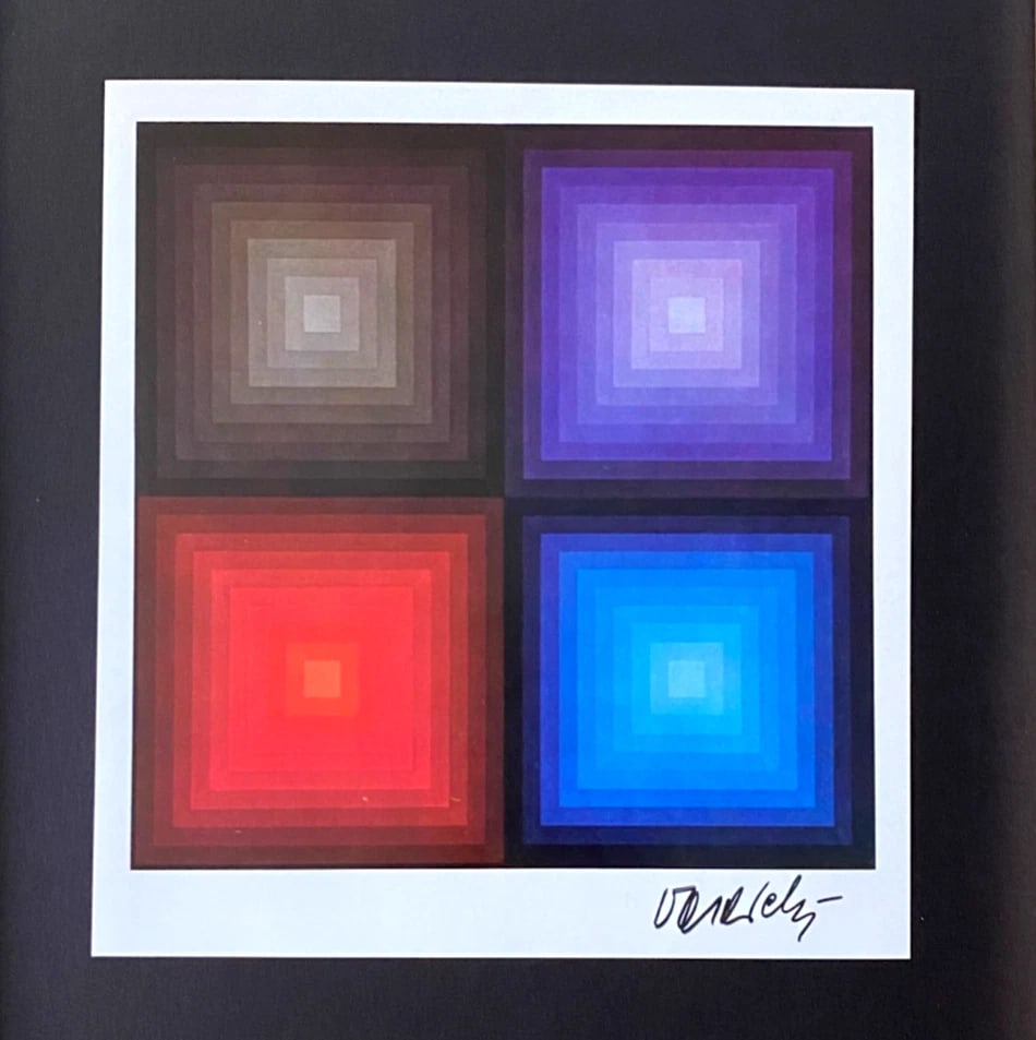 VICTOR VASARELY PRINT FROM 1970 + SIGNED GEOMETRIC ABSTRACT +NEW FRAME 14x11in! - 2