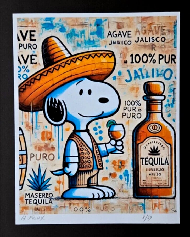 AIDAN FLUX | Hand Signed Highly Collectable Print X/69 SNOOPY LOVES TEQUILA COA - 3