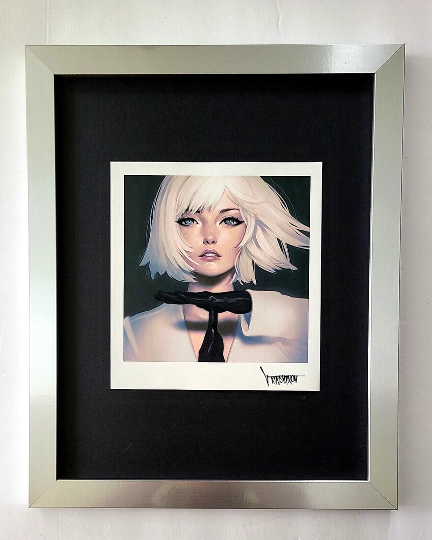 Ilya Kuvshinov | Awesome Comic Anime Signed Print from Tokyo Japan | New Frame: Up for Sale this Stunning Anime Offset Lithograph after Ilya Kuvshinov Facsimile Signed in ink This art print is mounted on a 14 x 11 in. black acid free black board. New Golden Frame covering an