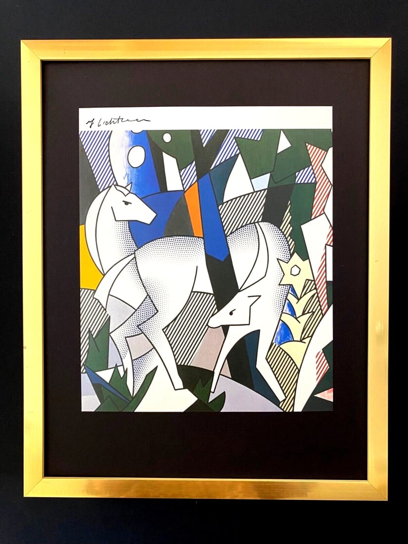 ROY LICHTENSTEIN + 1981 SIGNED PRINT + WITH NEW GOLD FRAME: This is a Beautiful and Scarce 1981 Print after ROY LICHTENSTEIN FACSIMILE SIGNED INK Mounted and Framed covering an area of 15x12in. Printed in Glossy Paper after the Iconic Artwork made by Mr.