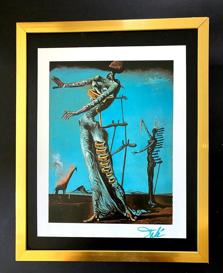 SALVADOR DALI | Vintage 1970 Signed | Framed Offset Lithograph in New Frame: Up for Auction this Beautiful and Scarce Vintage 1970 Offset Lithograph after SALVADOR DALI Facsimile Signed Art Print is about 8 X 10 in. This piece is mounted on a 11 x 14 in. black acid free black