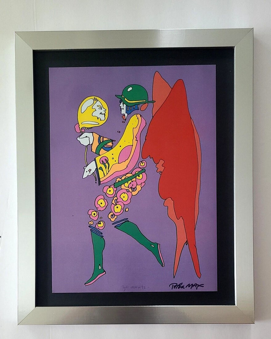 Peter Max | Vintage Print Signed | Mounted & Framed in New Silver Buy it Now!: Up for Auction this Beautiful and Scarce Vintage 2001 Offset Lithograph after Peter Max Facsimile Signed Art Print is about 10 X 8 in. This piece is mounted on a 11 x 14 in. black acid free black boar