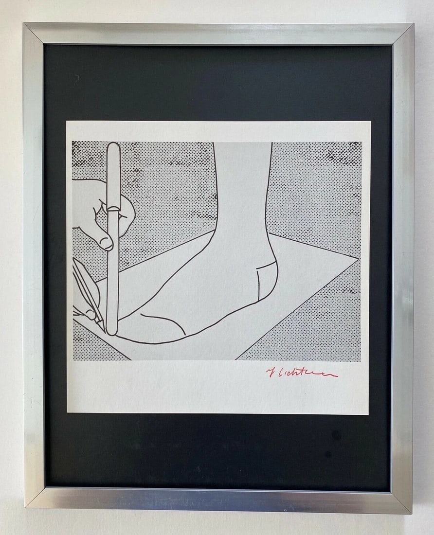 Roy Lichtenstein | Vintage 1970 Signed | Mounted & Framed Offset Lithograph !: Up for Auction this Beautiful and Scarce Vintage 1972 Offset Lithograph Roy Lichtenstein "MAIL ORDER FOOT" Stamp Signed Art Print is about 8 X 9 in. This piece is mounted on a 11 x 14 in. black acid f
