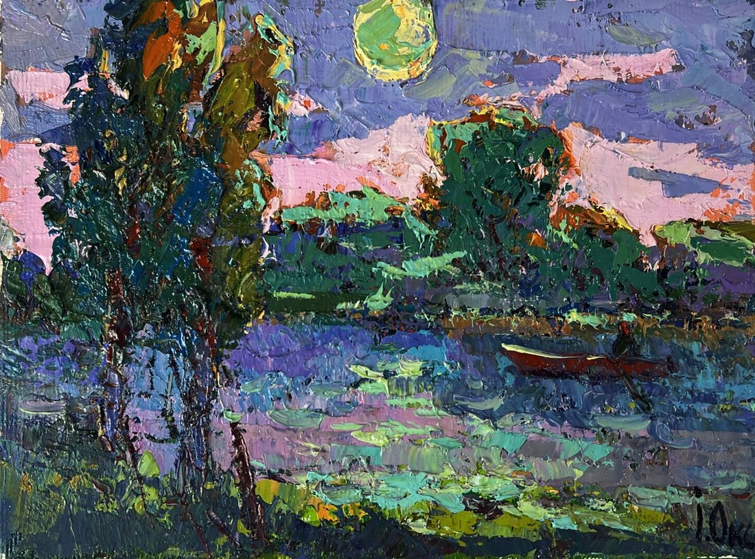 Oil painting Moonlit night over the river Oksana Ivanyuk - 3