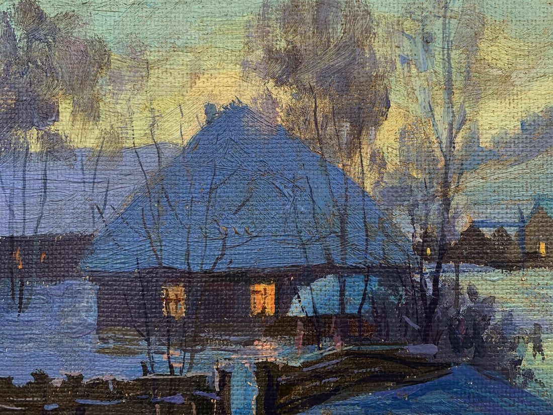 Oil painting Village shrouded in snow Unknown artist - 2