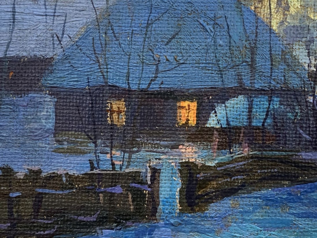 Oil painting Village shrouded in snow Unknown artist - 6