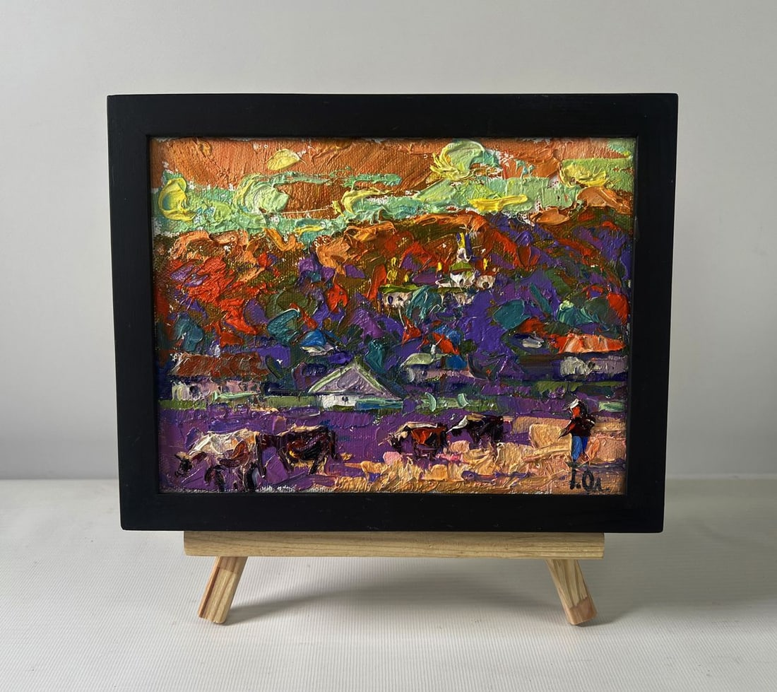 Oil painting Evening bell floats over the village Oleksiy Ivanyuk: Title: Oil painting Evening bell floats over the village Oleksiy Ivanyuk Description: No.AAA5352The Oil painting on Canvas titled "Evening bell floats over the village" is a vivid, emotionally charged